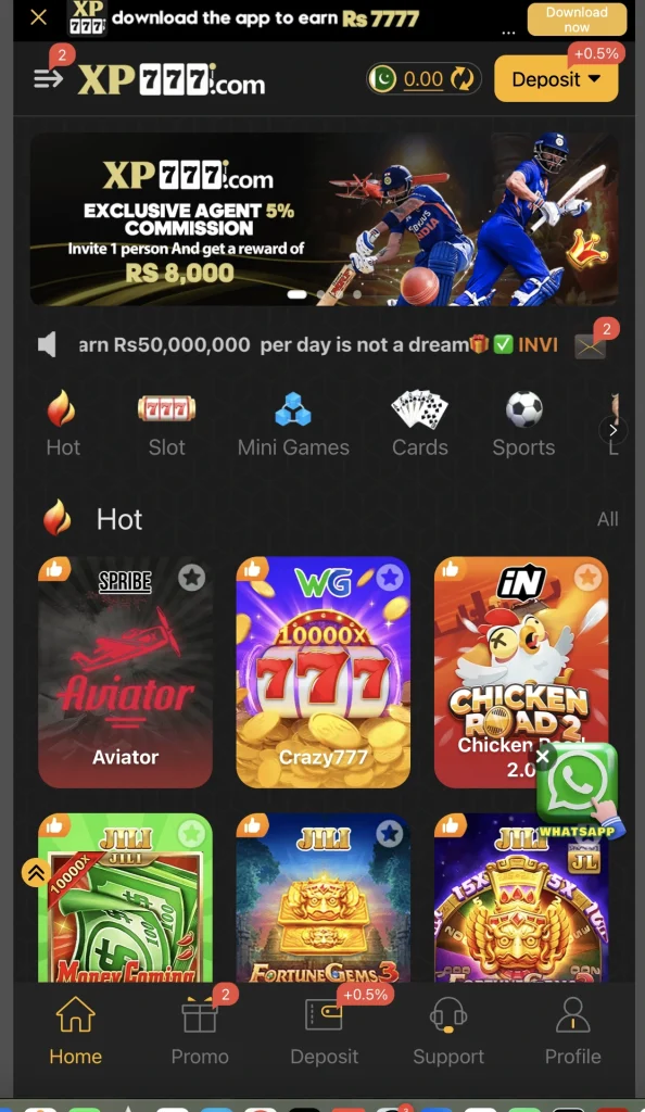 XP777 Android gaming app interface preview